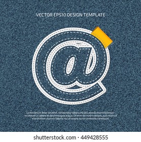 Vector stitched denim applique style at sign icon. 
