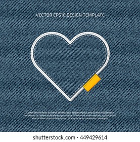 Vector stitched denim applique style heart icon. 