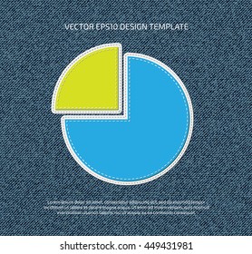 Vector stitched denim applique style pie chart icon. 