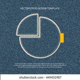 Vector stitched denim applique style pie chart icon. 