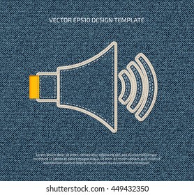 Vector stitched denim applique style speaker icon. 