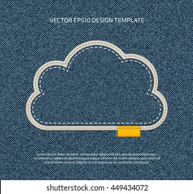 Vector stitched denim applique style cloud icon. 