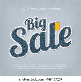 Vector stitched denim applique style big sale banner. 
