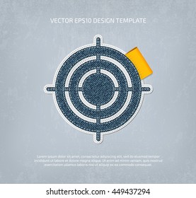 Vector stitched denim applique style bull's eye icon. 