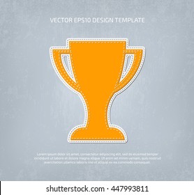 Vector stitched fabric trophy icon. Applique style. Padded patch