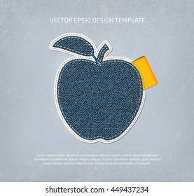 Vector stitched padded apple denim icon, applique style