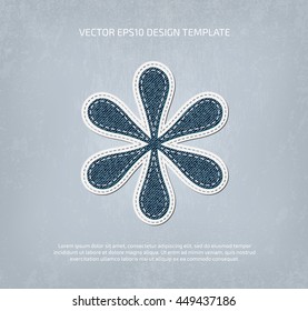 Vector stitched padded asterisk denim icon, applique style