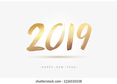 Vector stock 2018 minimalism premium New Year gold calligraphy. Golden numbers text 2018 in hand drawn brush style. EPS 10