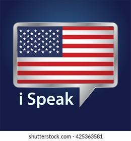 Vector stock of America flag inside speech bubble, speaking American English language