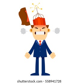 Vector stock of an angry businessman with explosives inside his head