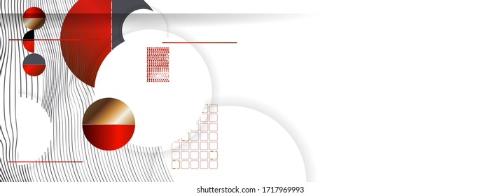 Vector stock background black white red abstraction with japan style. Futuristic shapes and lines with golden little elements