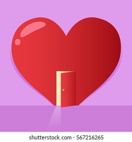 Vector stock of a big heart symbol with an open door, valentines background