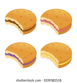 Vector stock of bitten biscuits in various cream flavor