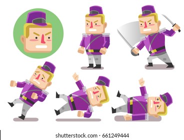 Vector stock of The Blonde Dutch colonial army with two sword. Set of Character Poses for a Video Game