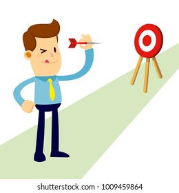 Vector stock of a businessman aiming to a target or goals while holding a dart arrow