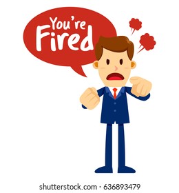 Vector stock of a businessman with angry face, pointing and saying you are fired