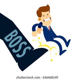 Vector stock of a businessman being kicked out by boss foot