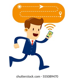 Vector stock of a businessman following map route directions using a mobile phone