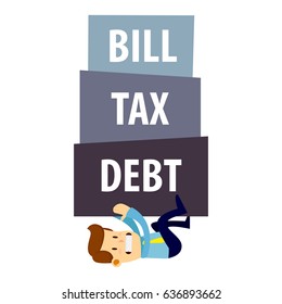 Vector stock of a businessman getting crushed by pile of debt, tax and bill