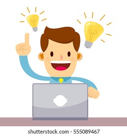 Vector stock of a businessman having ideas while working behind his laptop