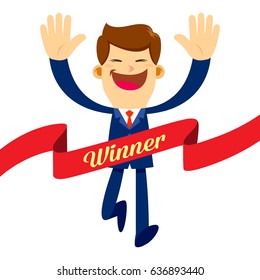 Vector Stock Of A Businessman Running Through Finish Line With Winner Red Ribbon