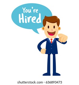 Vector stock of a businessman with speech bubble, pointing and saying you are hired