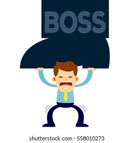 Vector stock of a businessman trying to lift big foot from him