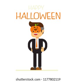 Vector stock of businessman wearing Jack Lantern halloween mask