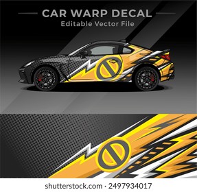 Vector Stock Car Wrap Decal With Lightning Concept. Black White and Yellow Color Combine. Suitable for Car Branding Sticker 