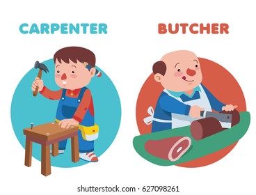 Vector stock of The Carpenter and The Butcher. Children illustration 
