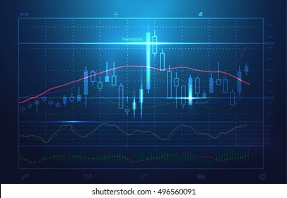 Vector stock charts and market analysis in blue theme. Illustration about stock investment. Ideal for technology concept background.