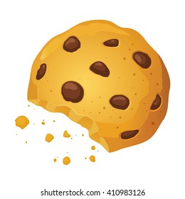 Vector stock of a chocolate chip cookie with bite mark and crumbles