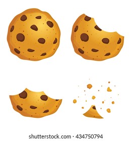 Vector stock of  chocolate chip cookies in different eating stages