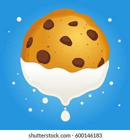 Vector stock of chocolate chip cookies dipped in milk