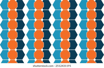 Vector Stock, Clipart e ilustración de un patrón de hexágono geométrico sin costuras con una combinación de azul, azul oscuro y naranja