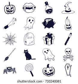 Vector stock colored doodle style Halloween icons. Isolated on white background