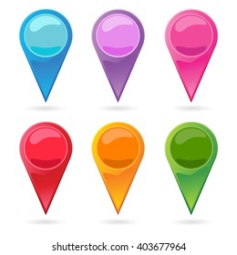 Vector stock of colorful click here, map pointer sign icon, location symbol