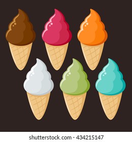 Vector stock of colorful ice cream cone in different fruity flavor