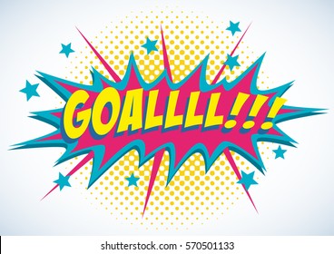 Material vectorial de explosión cómica con la palabra Objetivo. Estilo pop de moda con efecto medio para los aficionados al fútbol.