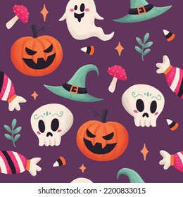 Vector stock cute Halloween seamless pattern