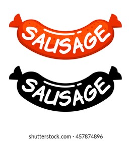 Vector stock of delicious sausage symbol with text in color and silhouette