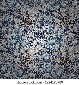 Vector - stock. Doodles cute pattern. Nice background. Seamless Beautiful fabric pattern. It can be used on wallpaper, mug prints, baby apparels, wrapping boxes etc. White, black and blue on colors.