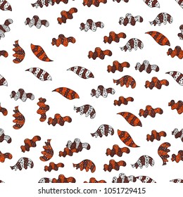 Vector - stock. Doodles on white, brown and black colors. Seamless background pattern. Watercolor, hand drawn.