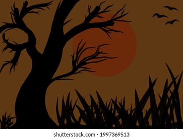 Vector stock of dry trees and sunset