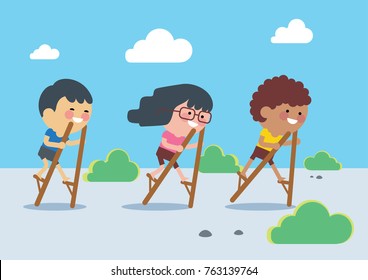  Vector Stock of Egrang, The traditional Indonesian children's games.