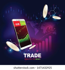 vector for stock exchange
 by using a smart phone or website to trade and online marketing background
