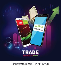 vector for stock exchange
 by using a smart phone or website to trade and online marketing background
