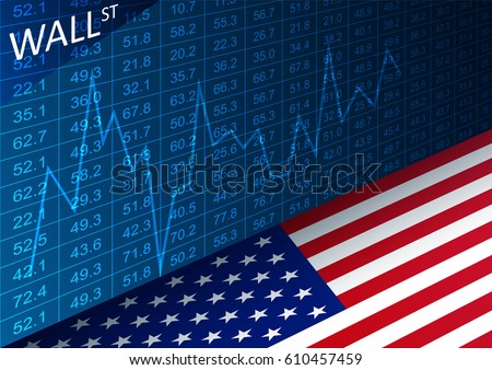 Vector stock exchange chart and american flag. Data analyzing in trading market on Wall Street. Working set for analyzing financial statistics and analyzing a market data. 