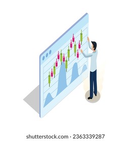 vector stock exchange isometric icon set with different graphs charts finance elements technology in commerce illustration