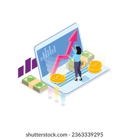 vector stock exchange isometric icon set with different graphs charts finance elements technology in commerce illustration
